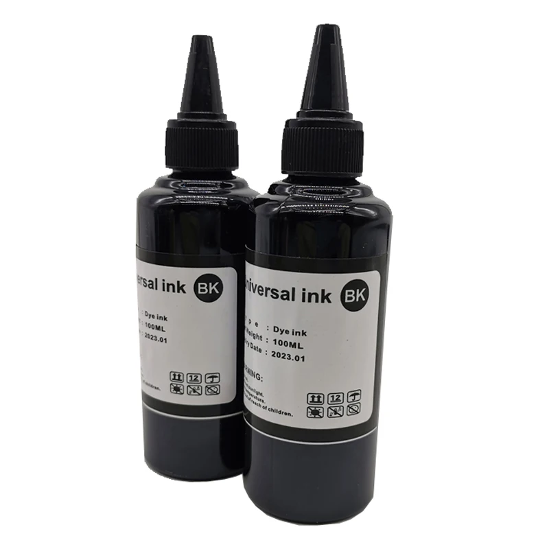 2 Chai 100 Ml BK Màu Nước Đa Năng Nhuộm Dựa Nạp Mực In Bộ Cho Canon Đen Màu Sắc Để Bàn Máy In Phun tranh
