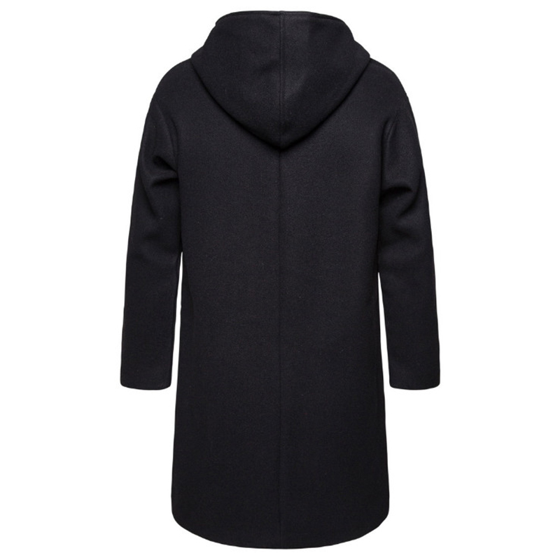 Jas Hujan Pria Ritsleting Bertudung Mantel Wol Panjang Pakaian Pria Jaket Panjang & Mantel Gaya Inggris Mantel Eropa/Ukuran AS M-XXL