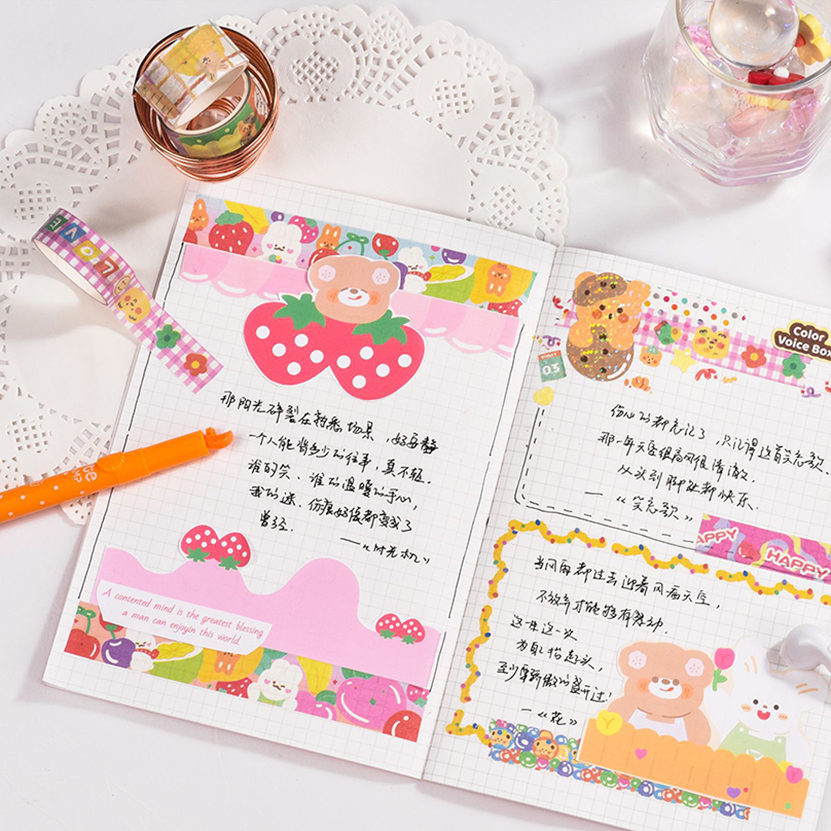 Kawaii Washi เทป5ม้วนเครื่องเขียนเกาหลี Escolar papeterie สติกเกอร์น่ารักกระดาษกาว scrapbook adhesiva washitape