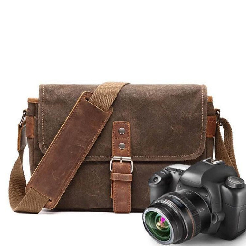 Männer Vintage Öl Gewachste Leinwand Umhängetaschen Stoßfest DSLR Kamera Tasche Wasserdichte Leinwand Messenger Casual Umhängetaschen für Männer