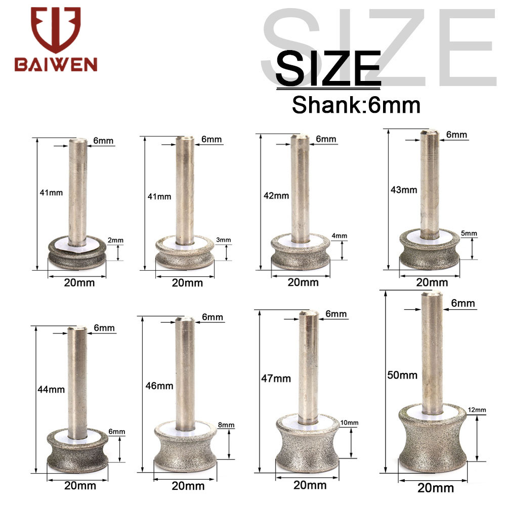 Muela abrasiva de diamante cóncavo, brocas redondas de vidrio de 2mm-12mm para pulsera, anillo, pulido de tallado de Jade