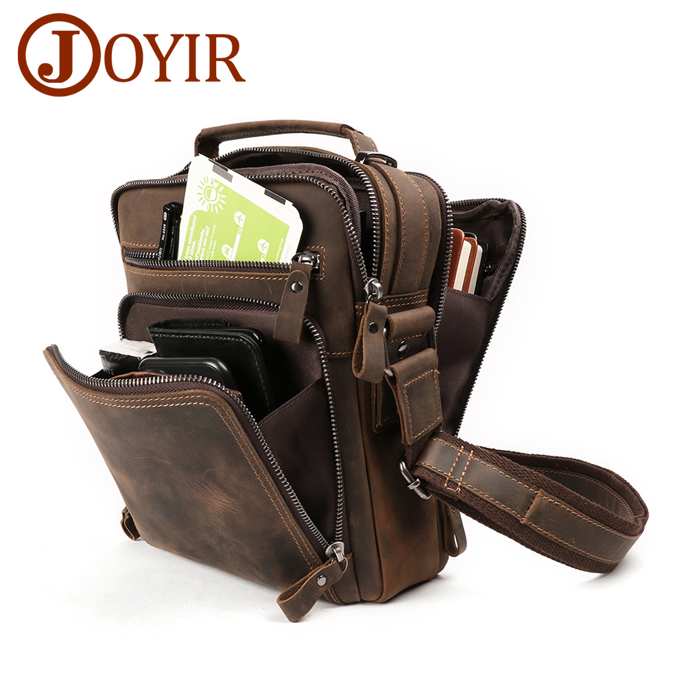 Joyir novo couro genuíno dos homens do vintage bolsas pequena aleta bolsa de ombro casual escritório mensageiro sacos moda crossbody saco