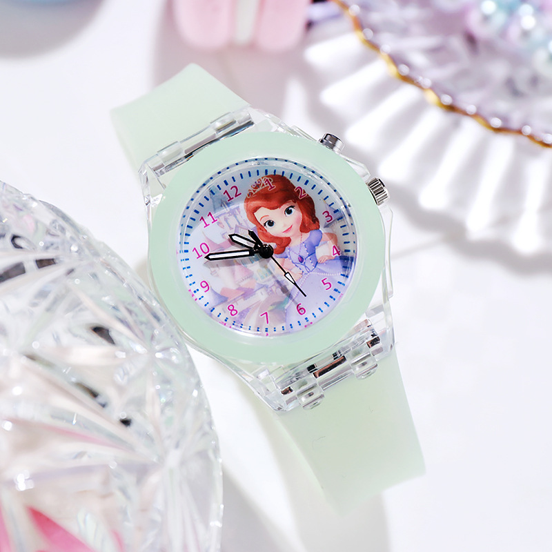 Disney crianças relógios para meninas pulseira de silicone princesa elsa congelado 2 sophia flash luz crianças relógio feminino reloj infantil