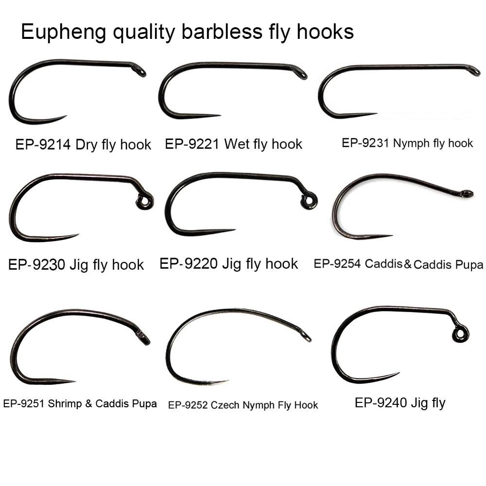 Eupheng 100 Uds anzuelo de pesca con mosca sin púas anzuelo para atar moscas pesca sec ninfa Shirmp húmedo Caddis anzuelo para moscas