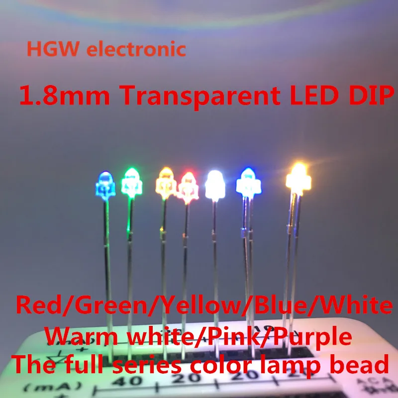 100PCS 1.8mm LED kit combinazione concentrato trasparente rosso arancione giallo smeraldo blu viola bianco LED componente lampada fai da te