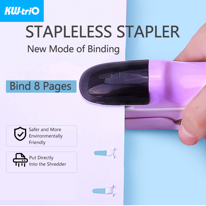 KW-triO Cucitrice senza punti metallici Cucitrice per carta sicura Cucitrice in plastica portatile senza punti metallici Legare 8 fogli di carta Forniture per ufficio
