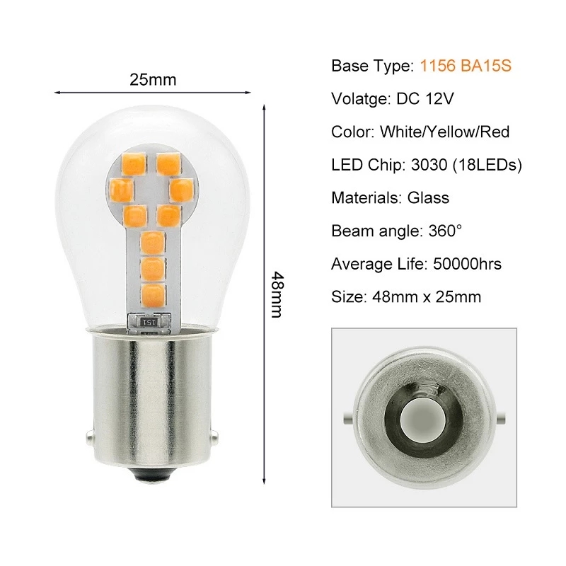 Ampoule Led BA15S P21W 1156 1157 BAY15D P21/5W R5W R10W, feux de freinage de voiture 18SMD 3030 puces, clignotant DRL Super lumineux, 1 pièce