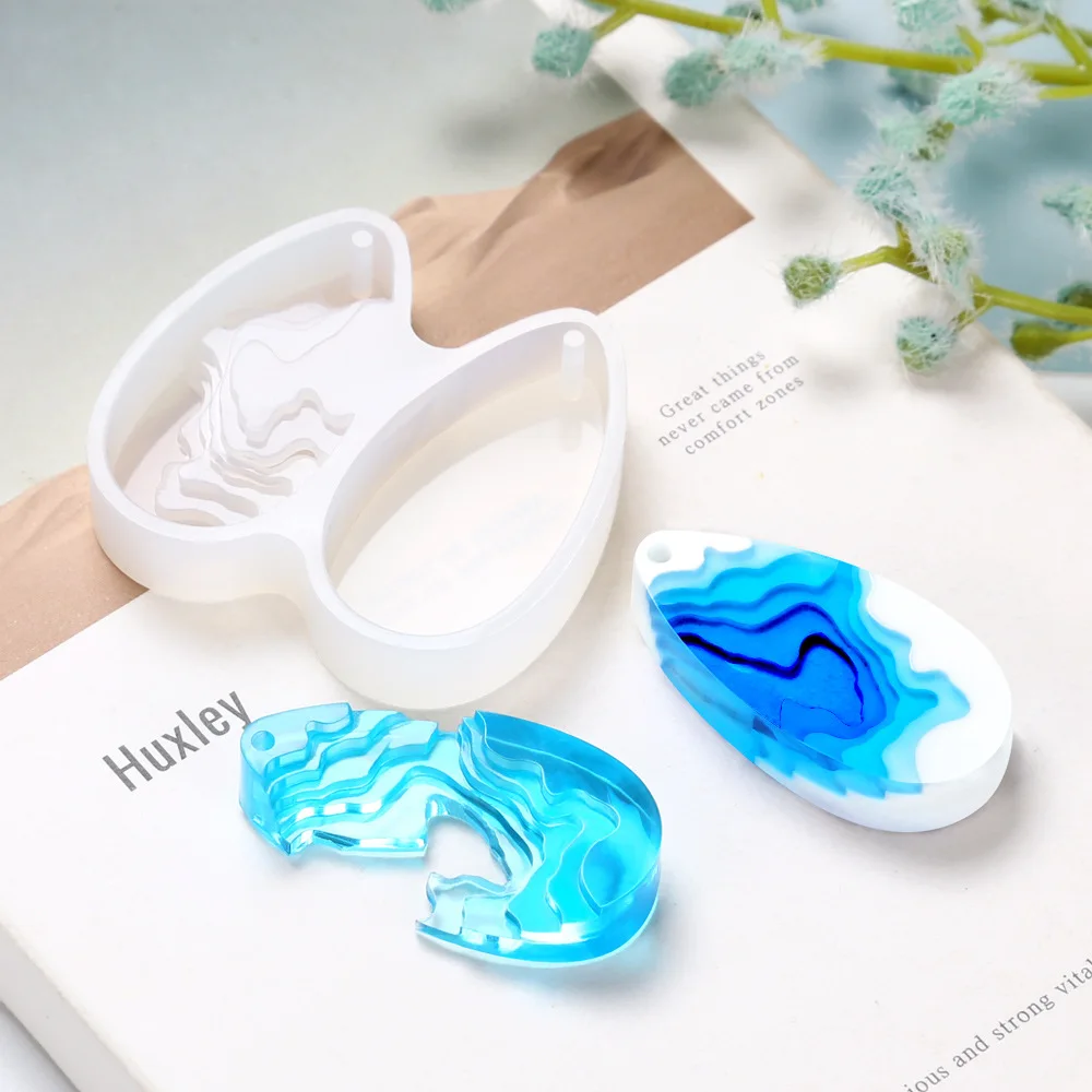 รอบ Water DROP Handmade DIY คริสตัลอีพ็อกซี่กาวคอนกรีตพลาสเตอร์ Step Field Island จี้ซิลิโคนแม่พิมพ์
