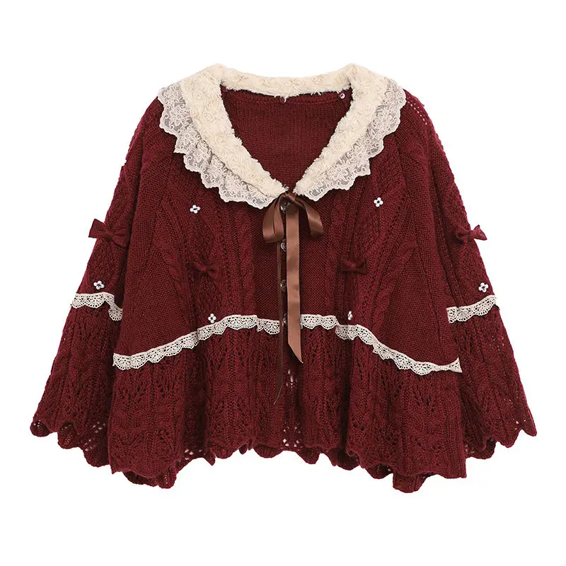 Korobov Herbst Winter Spitze Patchwork Süße Strickjacken Japanischen Adrette Kawaii Strickjacke Koreanische Langarm Oversize Pullover