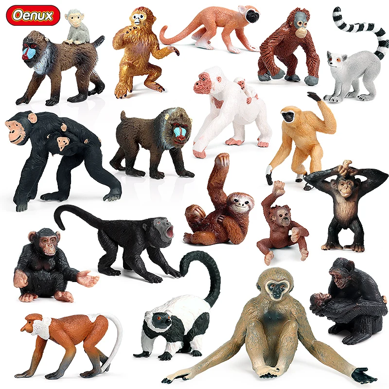 Oenux シミュレーション野生動物チンパンジーオランウータンゴリラツリーナマケモノ猿モデルアクションフィギュアガーデンミニチュア装飾玩具