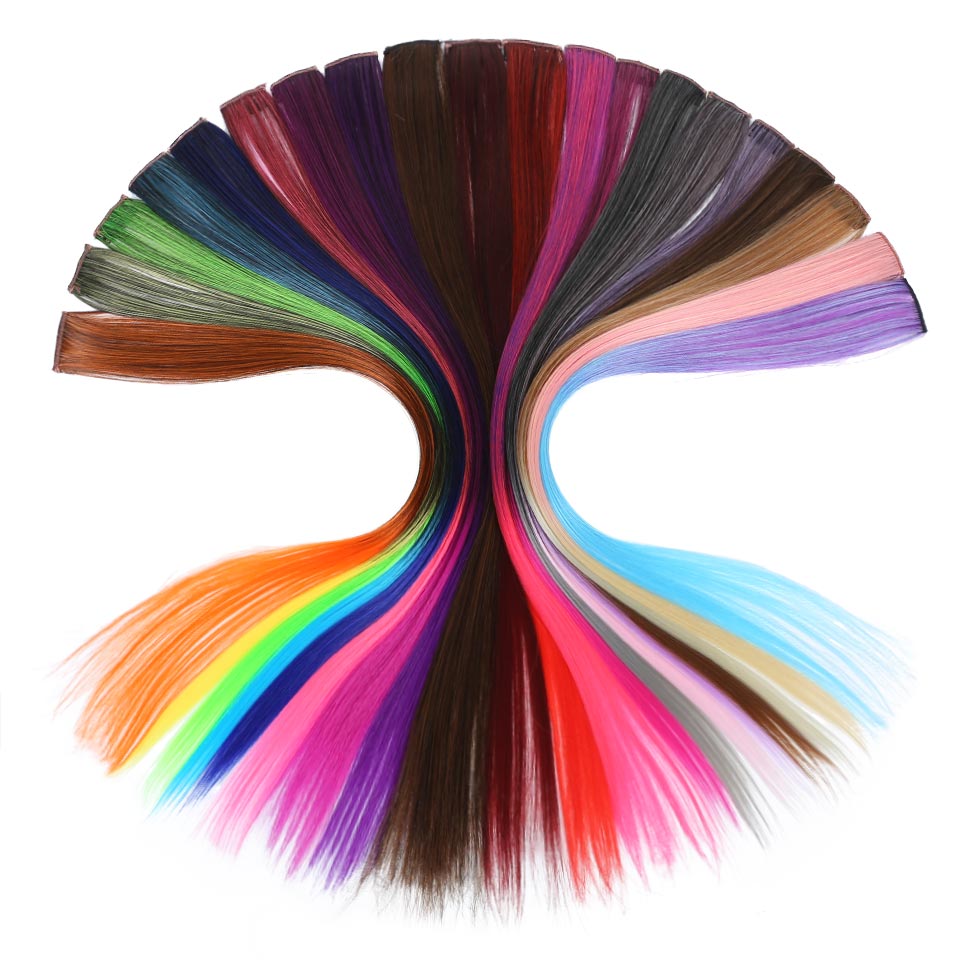 LUPU Kunsthaarverlängerungen, langer gerader Clip, Ombre, Grau, Rot, Rosa, Regenbogenfarben, Highlight-Haarlähnen auf Haarnadeln