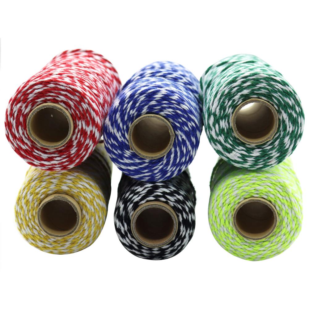 Rollo de cuerda de algodón para panadero, cordón de dos colores para decoración de Navidad, boda, embalaje de regalo, manualidades de envoltura, 100 metros