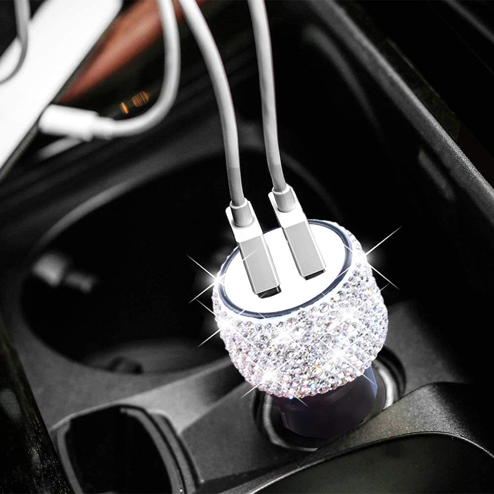 Dubbele USB-autolader Bling Bling handgemaakte strass kristallen autodecoraties voor snel opladen autodecors voor iPhone/Samsung