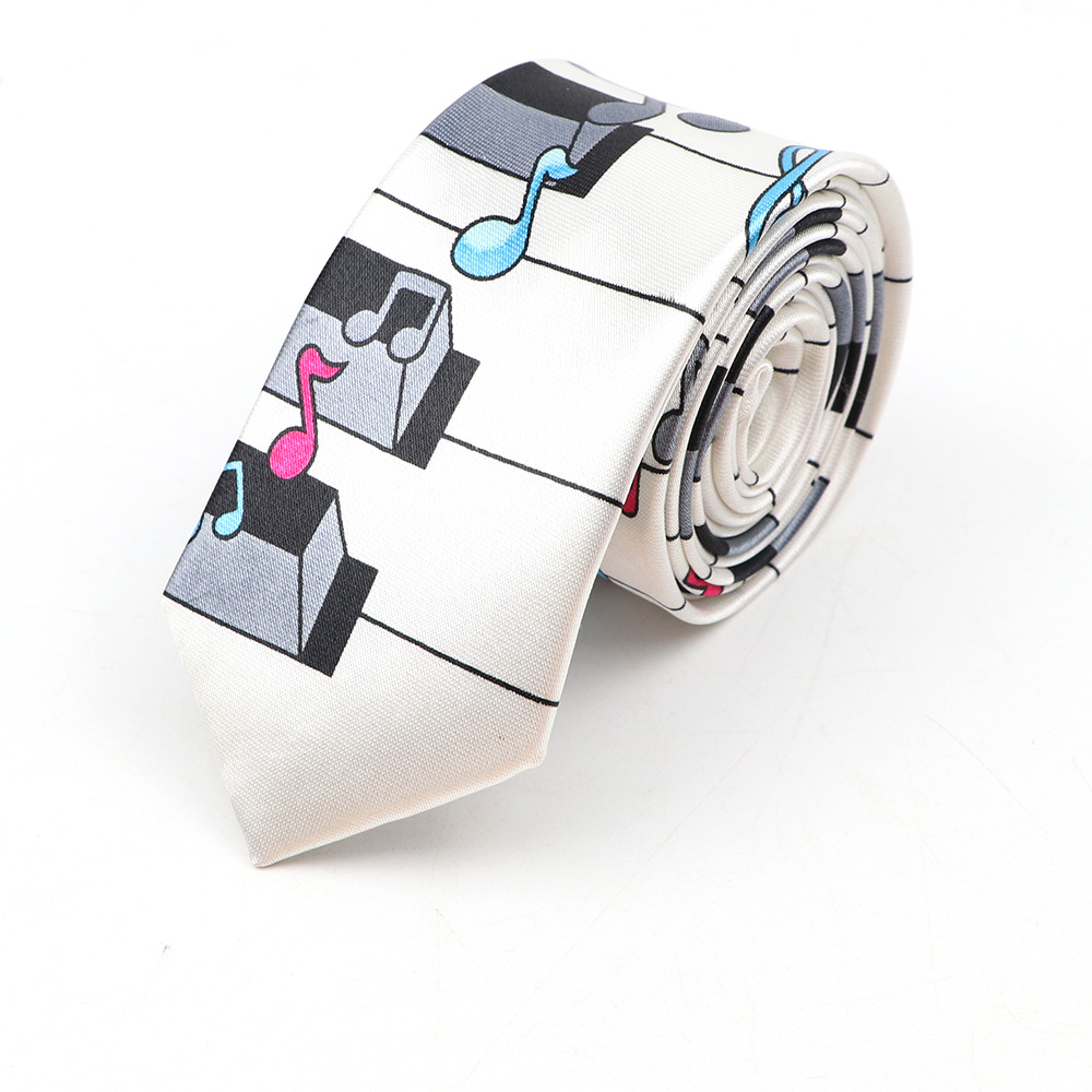 Men's Classic Skinny Tie Fashion Colorful Musical Notes Printed Piano Polyester 5cm Width Necktie Party Cosplay Gift Accessory