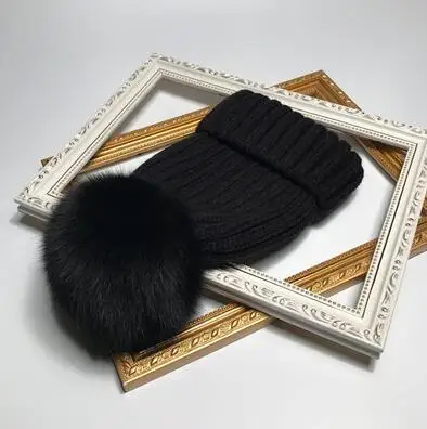 2021 Mới Lông Tự Nhiên Pom Pom Nón Thời Trang Mùa Đông Nón Cho Bé Gái Nữ Ấm Áp Beanies Cao Chất Lượng Cáo Mũ Lông Thú