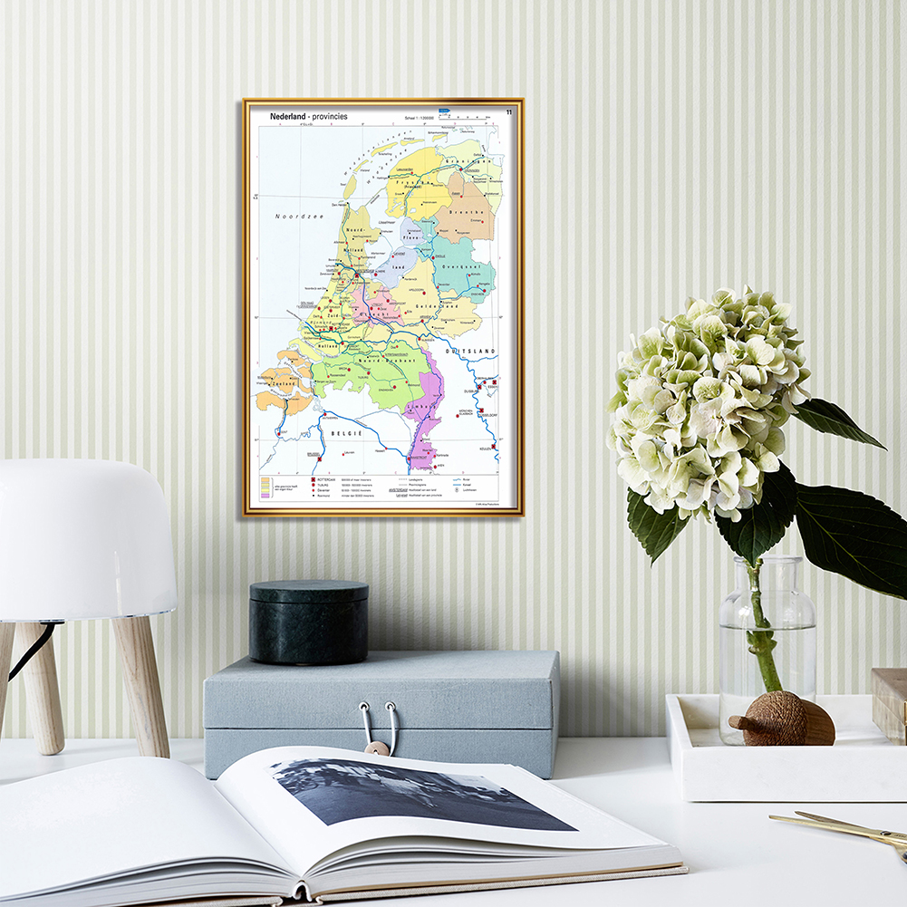 42*59Cm Trong Tiếng Hà Lan Hà Lan Tỉnh Bản Đồ Kích Thước Nhỏ Trang Treo Tường Tranh Canvas Đồ Dùng Học Tập Phòng Khách trang Trí Nhà