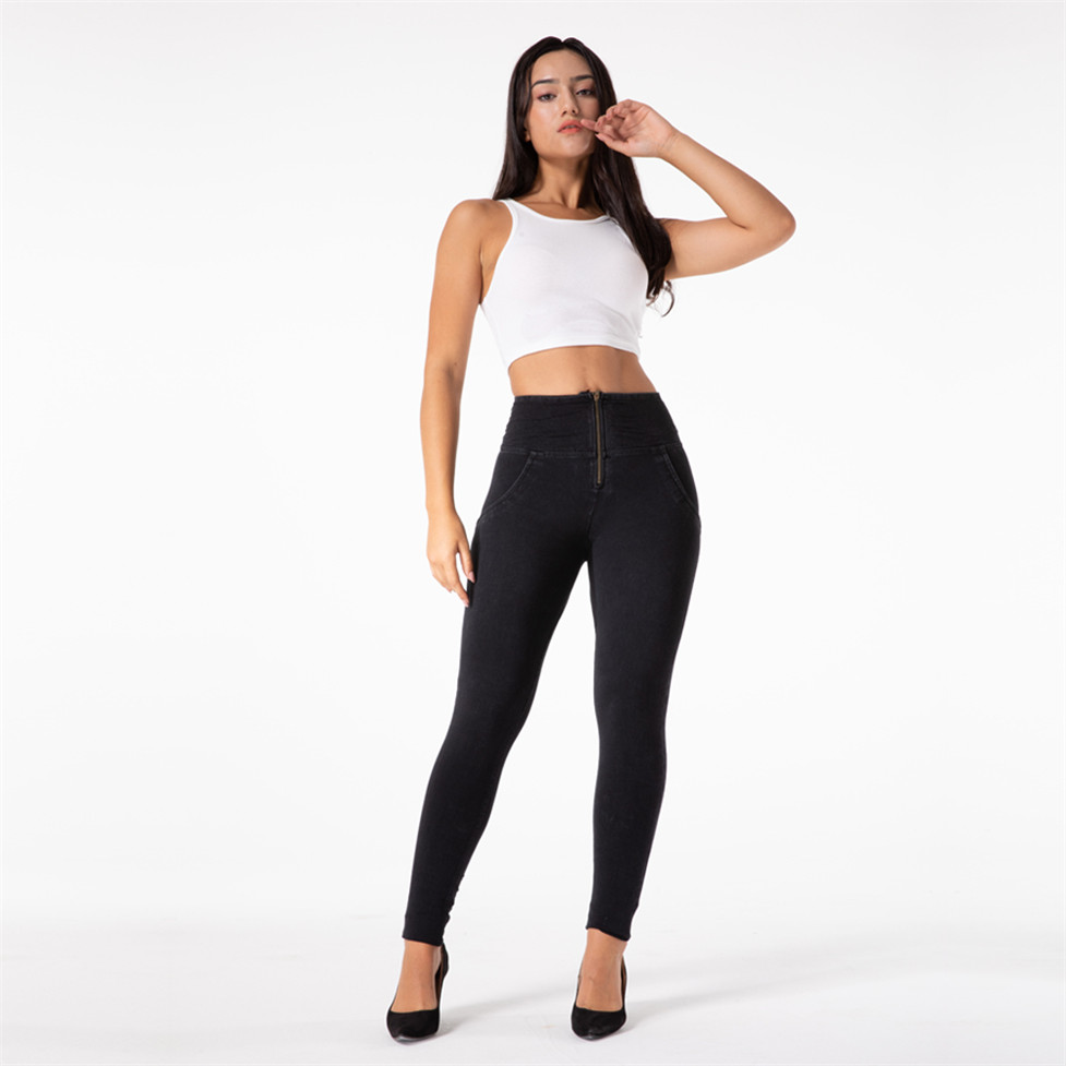 Shascullfites Melody mujeres alto estiramiento Slim Fit negro Denim lavado Jeans Bum Lift Jeggings hilo amarillo Jean señoras flaco