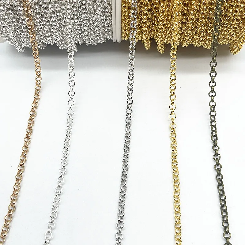 Cadena de collar chapada en oro/plateado/bronce de 2 yardas para hacer joyas, accesorios, cadenas de collares DIY, materiales hechos a mano