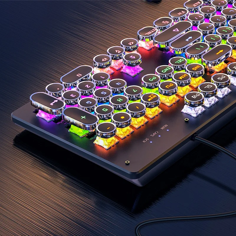 Retro Punk Mechanical Keyboard สีฟ้าสีดําสีน้ําตาลสวิทช์ 104 คีย์ USB คีย์บอร์ด RGB Backlit สําหรับ PC แล็ปท็อปเกม