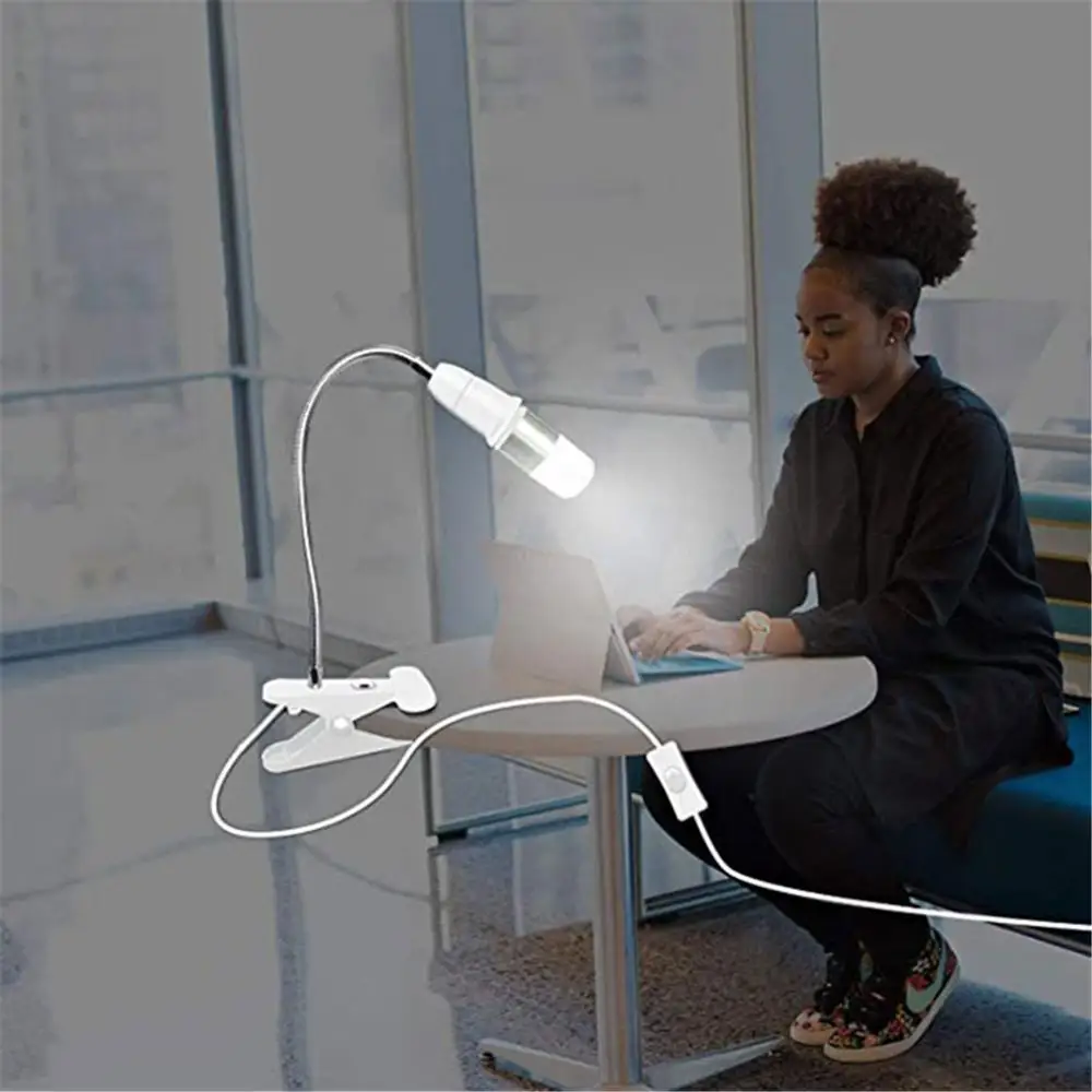 Portalámparas de escritorio Flexible con enchufe UE EE. UU., 360 grados, Base E27, Cable con Clip de cuello de cisne con interruptor de encendido y apagado para plantas domésticas