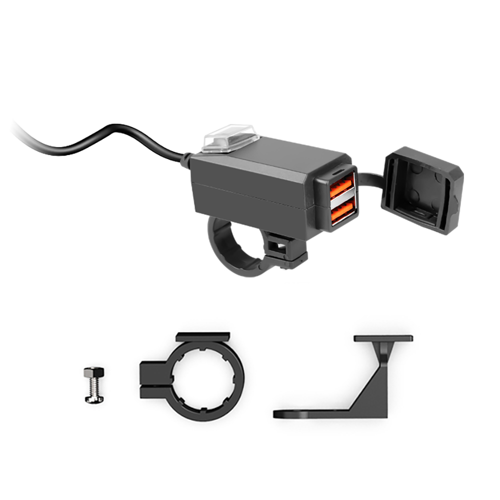 Cargador montado en vehículo para motocicleta, adaptador USB resistente al agua, puerto USB Dual para teléfono de 12V, carga rápida 3,0 con interruptor, accesorio para motocicleta