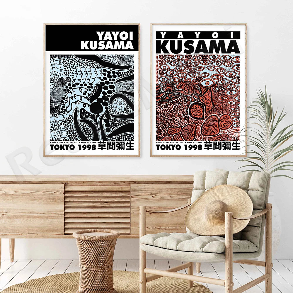 Cetak Yayoi Kusama, Seni Dinding Dapat Dicetak, Lukisan Titik, Jaring Tanpa Batas, Poster Pameran, Seni Jepang, Dinding Galeri Modern