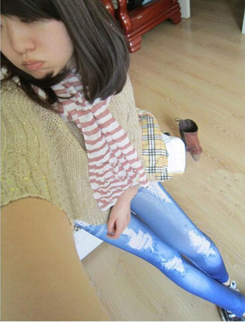 Phụ Nữ Bị Rách Denim Jean Nhìn Quần Kaki Thun Mỏng Jeggings Quần Xanh Đen