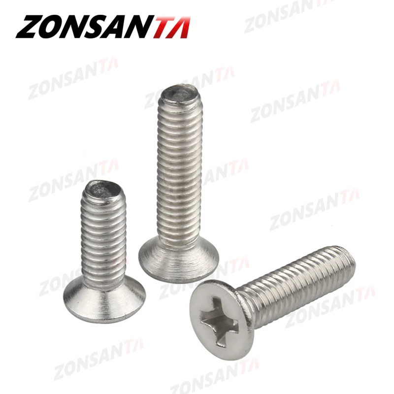 ZONSANTA M1.6 M2 M2.5 M3 M4 M5 M6 Mini Micro Nhỏ 304 Chữ Thập Bằng Thép Không Gỉ Phillips Phẳng Bu Lông Countersunk Đầu đồ Nội Thất Vít