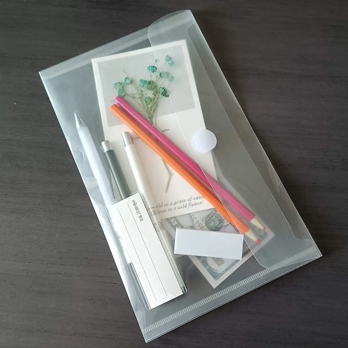 12pcs A5 Large Plastic Clear Envelopes Folder with Hook & Loop Closure 15x25cm Invoice Receipt Cash Organizers with Label Pocket