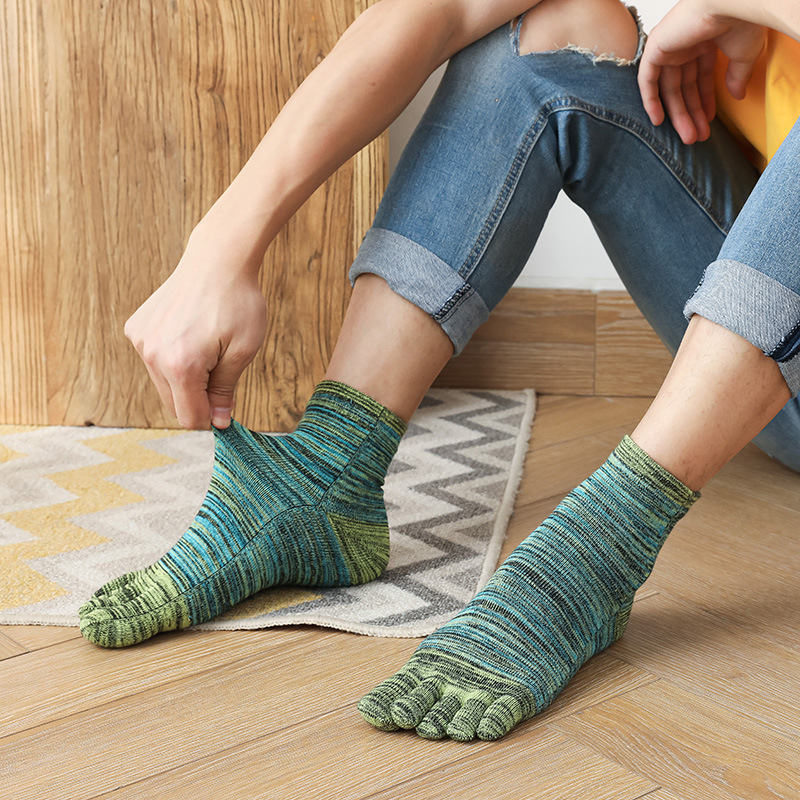 1/5 pares de calcetines coloridos de 5 dedos hombre de negocios algodón a rayas joven Casual absorbente de sudor vestido de fiesta feliz calcetines cortos del dedo del pie