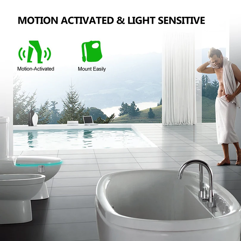 Luz nocturna para inodoro con Sensor de movimiento PIR, luces LED para inodoro, lámpara de noche para baño, iluminación para inodoro de 16 colores