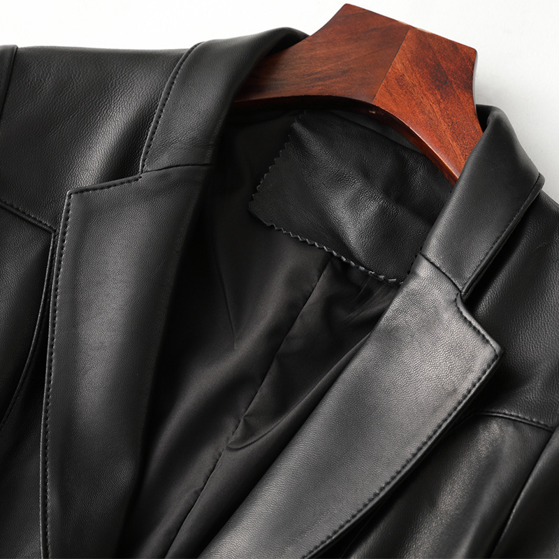 Slim Real Black Jacket Office Lady Single Button Blazer Women Autumn Clothes Casual Soft Sheepskin Genuine Leather Coat