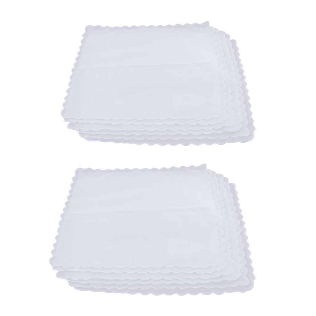 12แพ็คสบายผ้าฝ้ายสีขาวธรรมดา Hankie สุภาพสตรีผ้าเช็ดหน้า DIY สแควร์