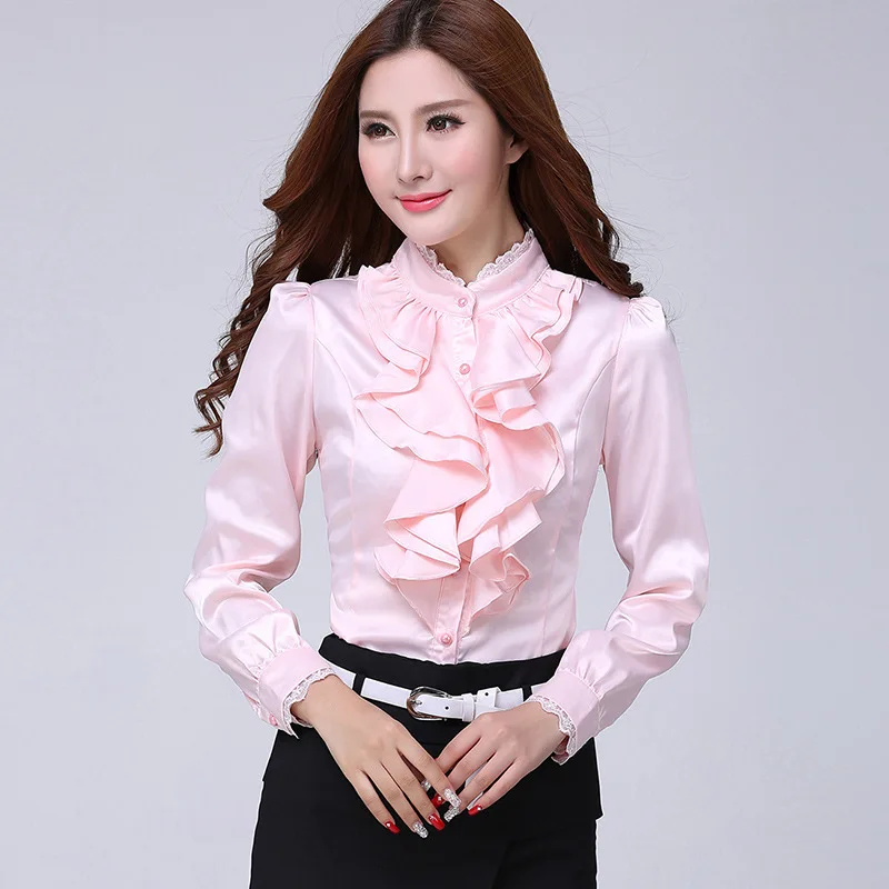 Áo Sơ Mi Nữ Thời Trang Áo Hồng Cổ Áo Sơ Mi Thanh Lịch Xù Lông Cổ Trắng Công Sở Nữ Quần Áo Mùa Xuân Cao Cấp Mới 2022