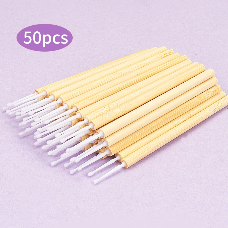 50pcs False Eyelash Micro Brush Bamboo cleaning stick Mascara Wands Lip Brush Eyelash Extension Remover clean Swab Applicators