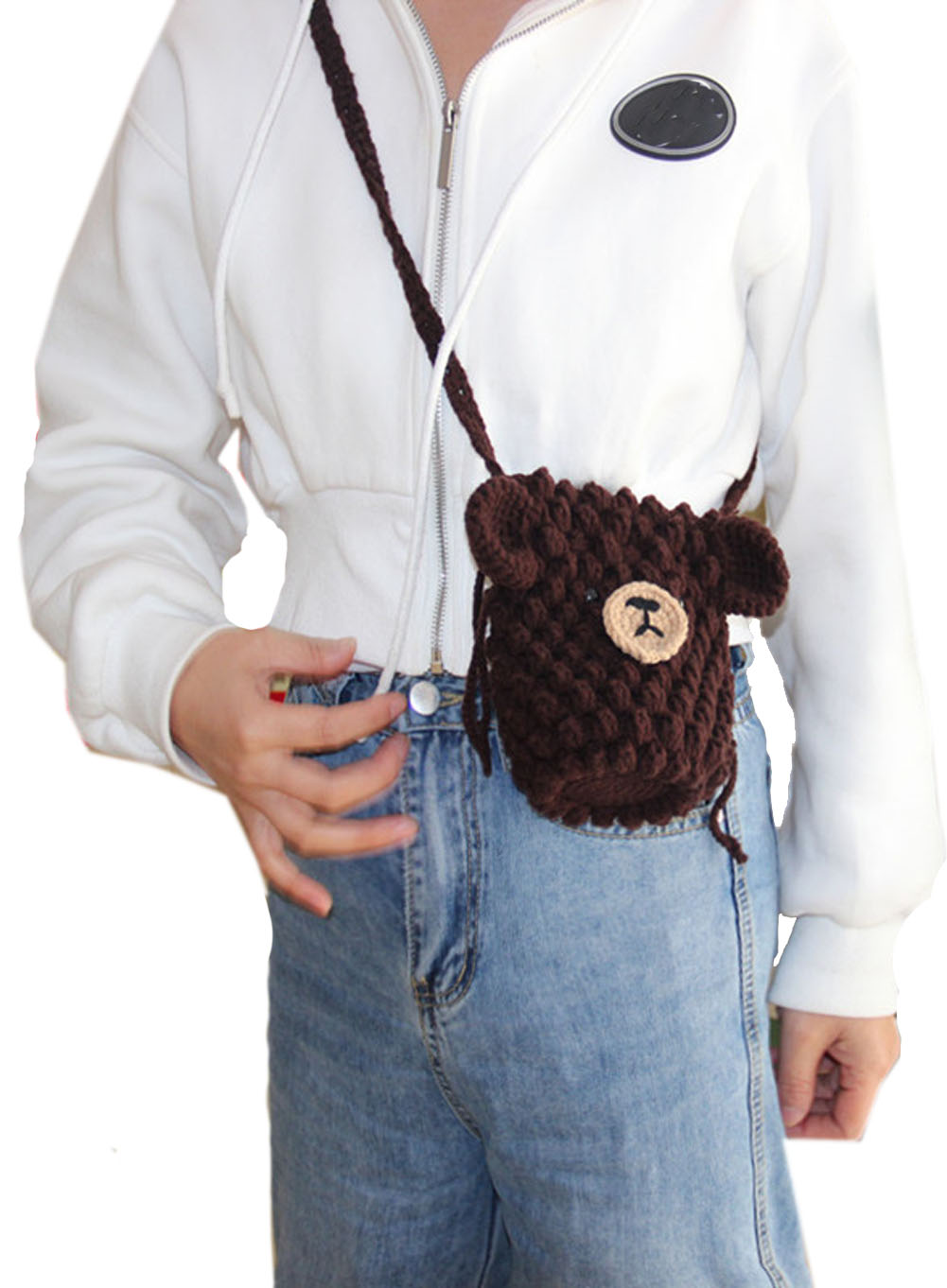 Вязаная арт-сумка BomHCS, кошелек с коричневым медведем, сумка для хранения через плечо