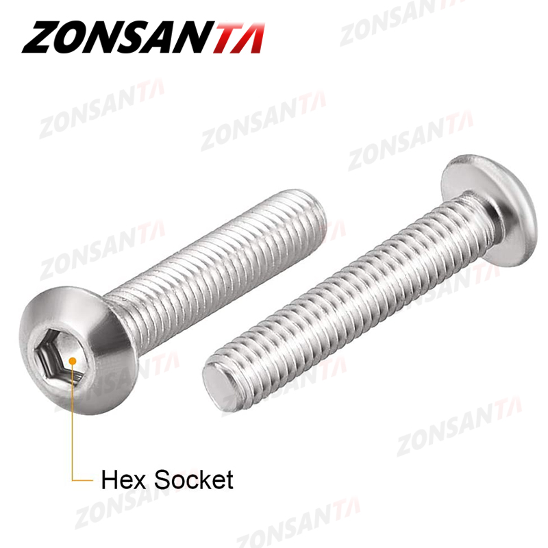 Zonsanta ISO7380 M2 M2.5 M3 M4 M5 M6 304 A2 Tròn 304 Thép Không Gỉ Vít Lục Giác Ổ Cắm Nút Đầu Allen bu Lông Cơ Vít