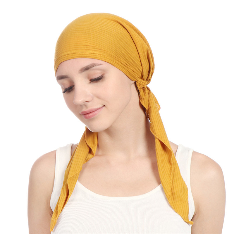 Nuevo algodón elástico color sólido envoltura pañuelo para la cabeza sombreros turbante musulmán capó para mujeres sombrero Hijab interior moda mujer turbantes gorras