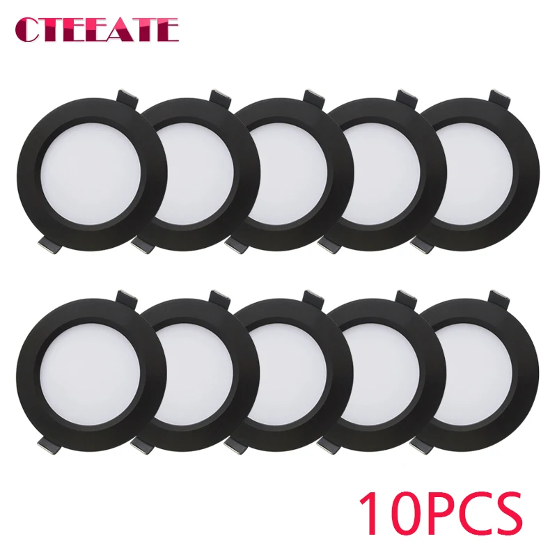 Bộ 10 Đèn LED Âm Trần Downlight Đen Chống Nước Vỏ IP65 5W 7W 9W 12W 15W 18WCold ấm Trắng Tự Nhiên Vị Trí Đèn 220V 230V Chiếu Sáng Trong Nhà