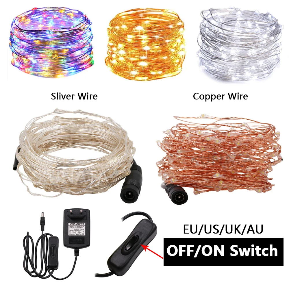 10M 20M 30M LED Lichterketten Kupferdraht Lichterkette Weihnachtsgirlande Outdoor Dekor Lichter mit 12V Netzteil für Hochzeit