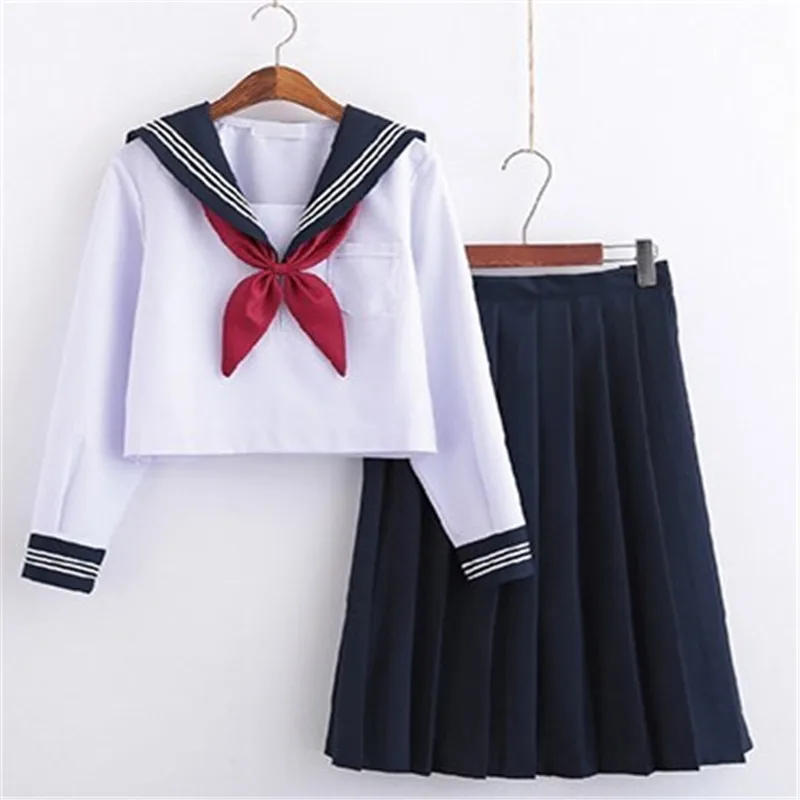 สีขาวชุดนักเรียนญี่ปุ่น Class Navy Sailor โรงเรียนเครื่องแบบนักเรียนเสื้อผ้าสําหรับสาวอะนิเมะ COS กะลาสี Navy ชุด