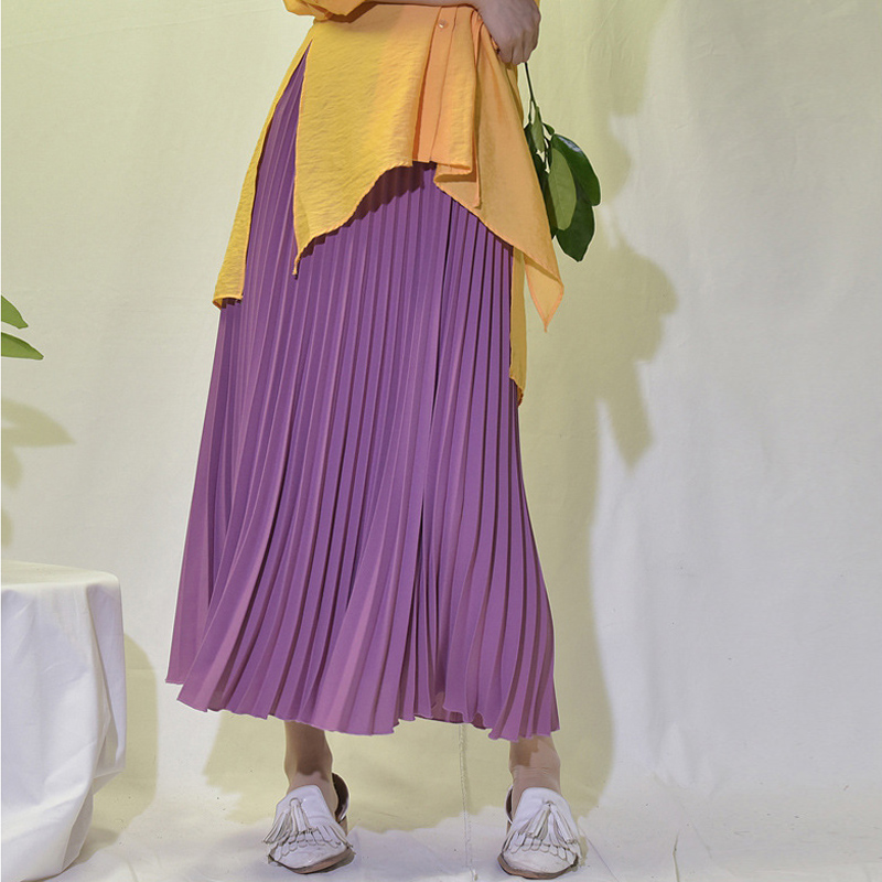 Vintage plissado midi saia longa para mulheres moda coreana casual cintura alta chiffon saias jupe faldas 18 cores 2024 outono sk397