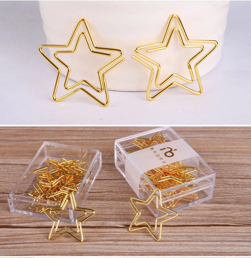 12 ชิ้น/กล่อง Kawaii Five Pointed Star กระดาษคลิปโลหะทองบุ๊คมาร์ค Memo PaperClip เครื่องเขียน Office คลิป