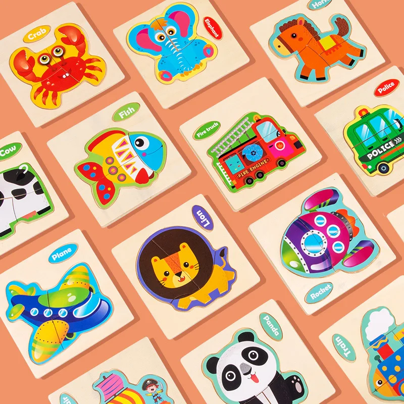 Montessori ของเล่นเด็ก 3D ปริศนาไม้การ์ตูนสัตว์ Traffic Intelligence ปริศนาจิ๊กซอว์การเรียนรู้ของเล่นเพื่อการศึกษาสําหรับเด็ก