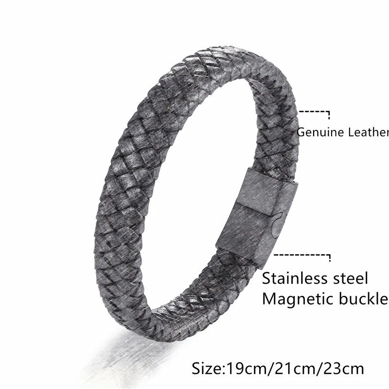 ผู้ชายคลาสสิกเครื่องประดับของแท้สายข้อมือหนังไทเทเนียมสีดำเชือก Magnetic Clasp สายรัดข้อมือสำหรับของขวัญเครื่องประดับชาย