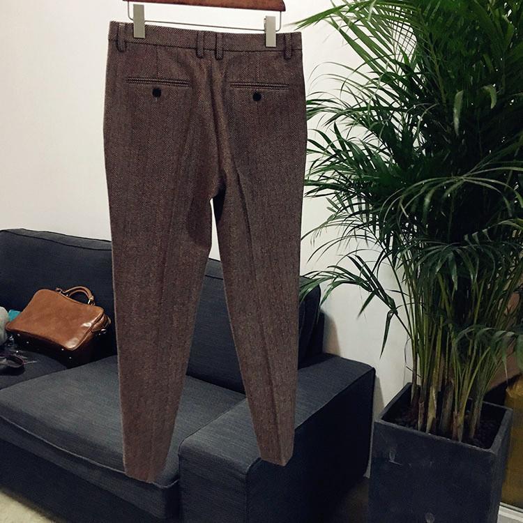 Calças para homens cinza espinha de peixe calças masculinas retro outono lã tweed calças roupas masculinas plus size para calças de cavalheiro