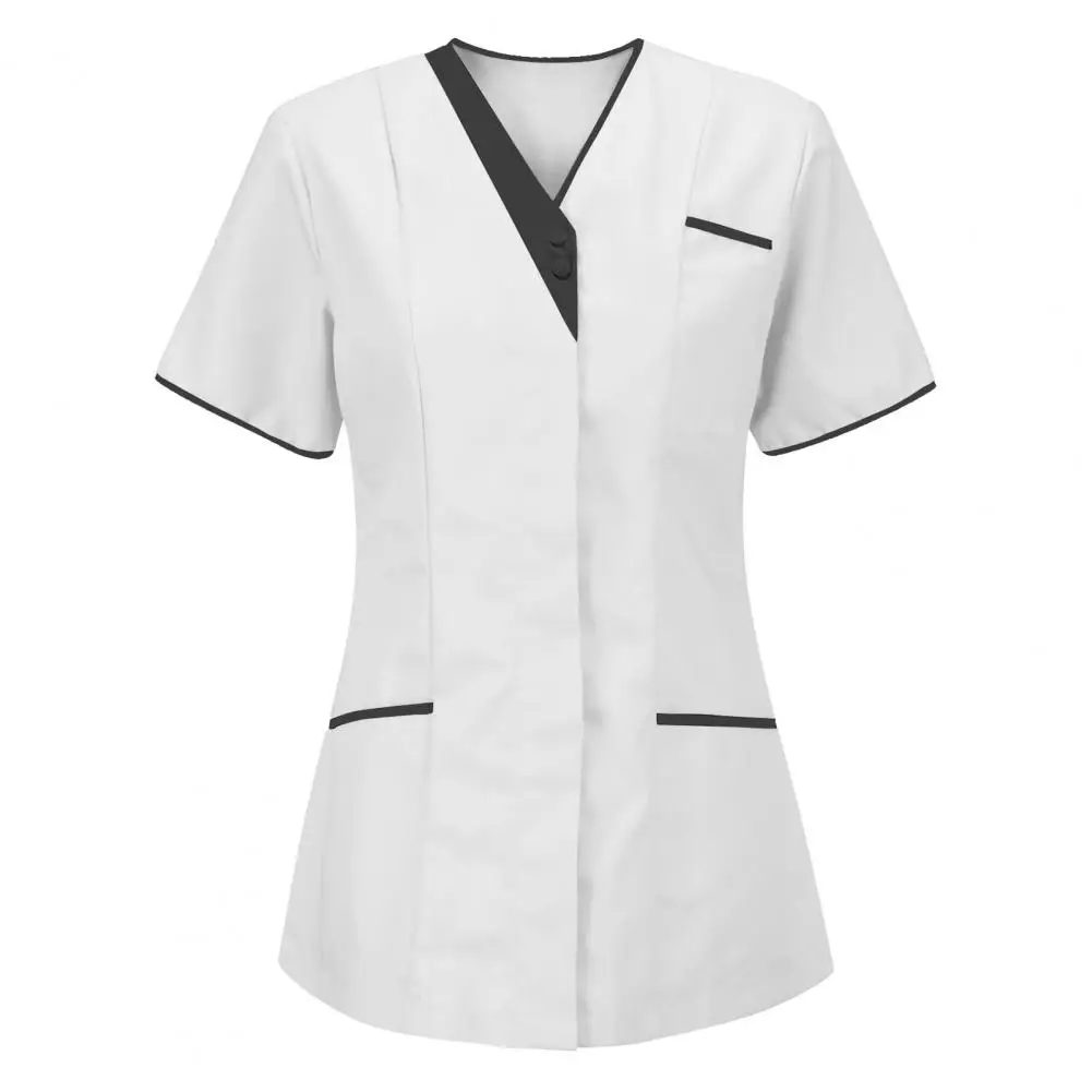 Mulheres com decote em v topos para mulheres uniforme de enfermagem verão manga curta blusa de enfermagem camiseta plus size M-3XL uniforme de enfermeira com bolso