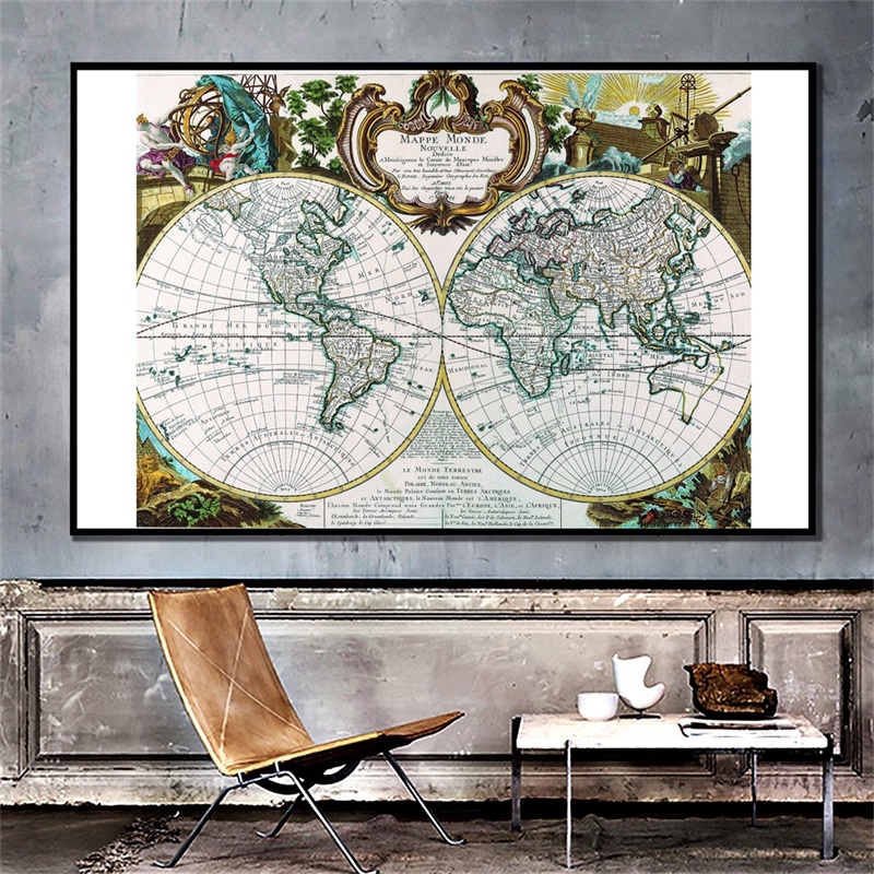 150x100cm Vintage French Map Old Version Office Decorative Map Non-woven Non-Smell Collapsible World Map Posters