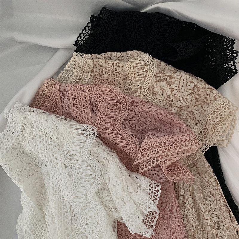 높은 품질 여름 우아한 화이트 레이스 블라우스 셔츠 여성 짧은 소매 섹시 Streetwear 빈 자 수 블라우스 가을 탑스