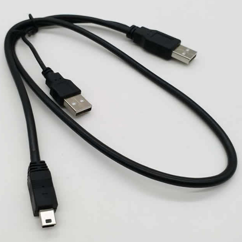 Kabel USB 2.0 HDD USB Ke USB Mini Ke V3 untuk Hard Disk Kabel USB Ganda Ke V3 Kabel USB2.0 Ke Bentuk T Kabel USB Hard Disk Hitam